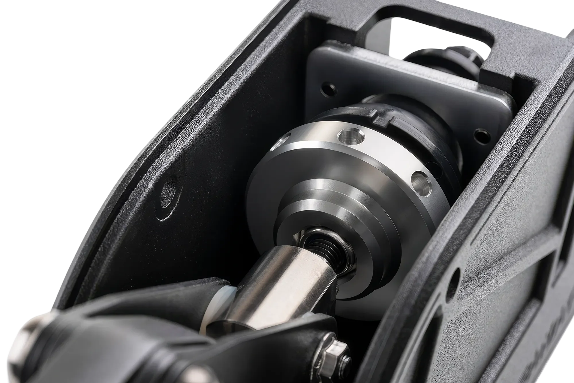 Zbliżenie wewnętrznego mechanizmu Load Cell i regulacji napięcia hamulca Fanatec V2
